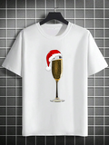 Men's T-Shirt Festive Holiday Cheer With Santa Hat On Sparkling Glass