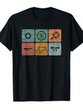 Men's T-Shirt Retro Geometry Inspired Pattern With Abstract Bike Wheel Design