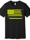 Men's T-Shirt Distressed Neon Yellow American Flag With Bold Wrestling Text Under The Flag