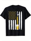 Men's T-Shirt Yellow Beer Glass Among American Flag Brushstroke Graphic