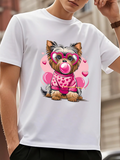 Men's T-Shirt Valentine Hearts With Playful Yorkie Puppy Wearing Pink Glasses