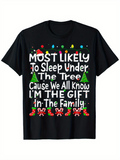 Men's T-Shirt Most Likely To Sleep Under Christmas Tree With Candy Canes And Gifts