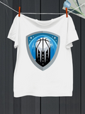 Men's T-Shirt City Skyline With Blue Shield Basketball Under Starry Night