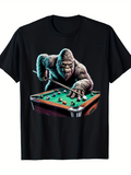 Men's T-Shirt Playful Gorilla Competing At Billiards Table Under Studio Lighting