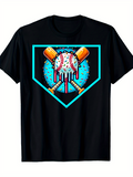 Men's T-Shirt Vibrant Blue Graphic With Splattered Paint Behind Crossed Baseball Bats And Ball