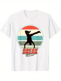 Men's T-Shirt Retro Sunset With Silhouette Dancing Under Vibrant Colorful Circle Breakdancer
