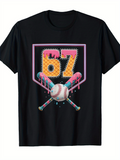 Men's T-Shirt Colorful Neon Retro Home Plate With Baseball And Crossing Bats