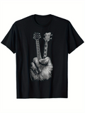 Men's T-Shirt Rock Vibes With Primate Hand Holding Twin Guitars Graphic Guitar