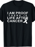 Men's T-Shirt I Am Proof There Is Life After Cancer White Ribbon Symbol On Black T Shirt