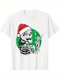 Men's T-Shirt Retro Christmas Skeleton With Santa Hat Green Grunge Circle Scene