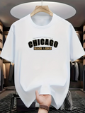 Men's T-Shirt Chicago Black And Gold Text Print On White Cotton Shirt