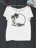 Men's T-Shirt Tropical Island Flowers With Palms Sunset By Ocean Mountain