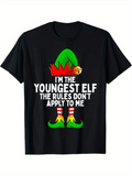 Men's T-Shirt Im The Youngest Elf Christmas Costume With Hat And Striped Socks Elf