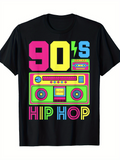 Men's T-Shirt Nineties Hip Hop Neon Boombox And Cassette Tape Graphic Tee