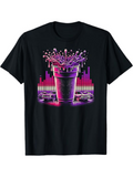 Men's T-Shirt Neon Lights With Splashing Drink And Retro Cars Nightlife Cup