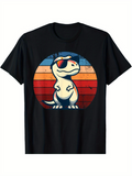 Men's T-Shirt Retro Sunset Circle With Cool Dinosaur Standing Boldly Dinosaur