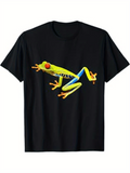 Men's T-Shirt Vivid Tropical Colors With Jumping Red Eyed Tree Frog