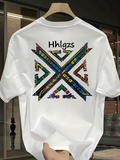 Men's T-Shirt Geometric Pattern With Colorful Zigzag Lines Overlaying White Shirt