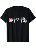 Men's T-Shirt Heartbeat Line Between Colorful Puerto Rico And Mexico Map