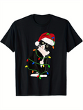 Men's T-Shirt Christmas Lights With Playful Cat In Santa Hat