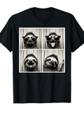 Men's T-Shirt Photo Booth Style Grayscale Frames With Playful Sloth Expressions