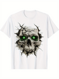 Men's T-Shirt Cracked Wall With Glowing Green Eyes Haunted Skull