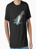 Men's T-Shirt Blue Budgerigar Standing In Front Of A Dinosaur Shadow
