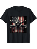 Men's T-Shirt Nostalgic Warplane Among Bold American Flag Backdrop Airplane