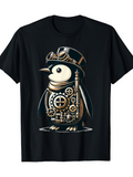 Men's T-Shirt Vintage Steampunk Gear Elements With Gentleman Penguin In Hat