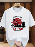 Men's T-Shirt Eastern Culture Red Sun With Flying Birds Pagoda Japan
