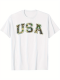 Men's T-Shirt USA Camouflage Patterned Bold Letters With Sharp Outline Typography