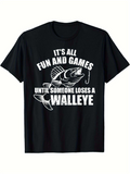 Men's T-Shirt Its All Fun And Games With Jumping Fish On Black Walleye