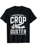Men's T-Shirt Professional Crop Duster Cartoon Airplane With Contrails Over Farmland Scene
