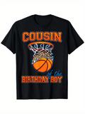 Men's T-Shirt Cousin Of The Birthday Boy Slam Dunk With Orange Basketball