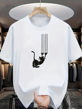 Men's T-Shirt Playful Black Kitten With Sharp Claws Scratching White T Shirt