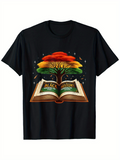 Men's T-Shirt Black History Book With Rainbow Colored Tree Under Night Sky