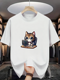 Men's T-Shirt Charming Brown Tabby Cat Typing Among Retro Computer Keys Cat