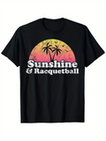 Men's T-Shirt Sunshine And Racquetball Pink Orange Sunset With Silhouetted Palm Trees