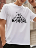 Men's T-Shirt Minimalist Black Line Art With Abstract Wings Moth