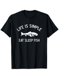 Men's T-Shirt Life Is Simple Eat Sleep Fish With Mountain And Swimming Fish