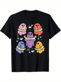 Men's T-Shirt Cute Colorful Cartoon Ghosts With Bats And Stars Under Night Sky Ghost