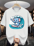 Men's T-Shirt Playful Blue Elephant Surfing With Splashes And Crashing Ocean Wave