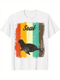 Men's T-Shirt Seal Retro Colorful Grunge Stripes With Silhouette Graphic Seal