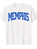 Men's T-Shirt Blue College Style Lettering With Bold Text Centered Memphis