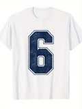 Men's T-Shirt Distressed Blue Varsity Style Number On Simple White T Shirt
