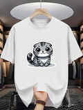 Men's T-Shirt Adorable Cartoon Kitten Sitting With Big Bright Eyes Cat