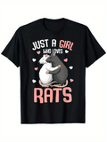 Men's T-Shirt Just A Girl Who Loves Rats With Pink Hearts And Adorable Hugging Rats