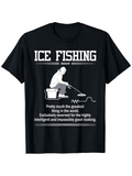 Men's T-Shirt Ice Fishing Hour Monochrome Design With Relaxed Angler Sitting Near Ice Hole