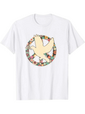 Men's T-Shirt Floral Peace Symbol With Soaring Cream Colored Dove
