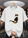 Men's T-Shirt Artistic Calico Colors With Black Orange And White Cat Illustration Cat